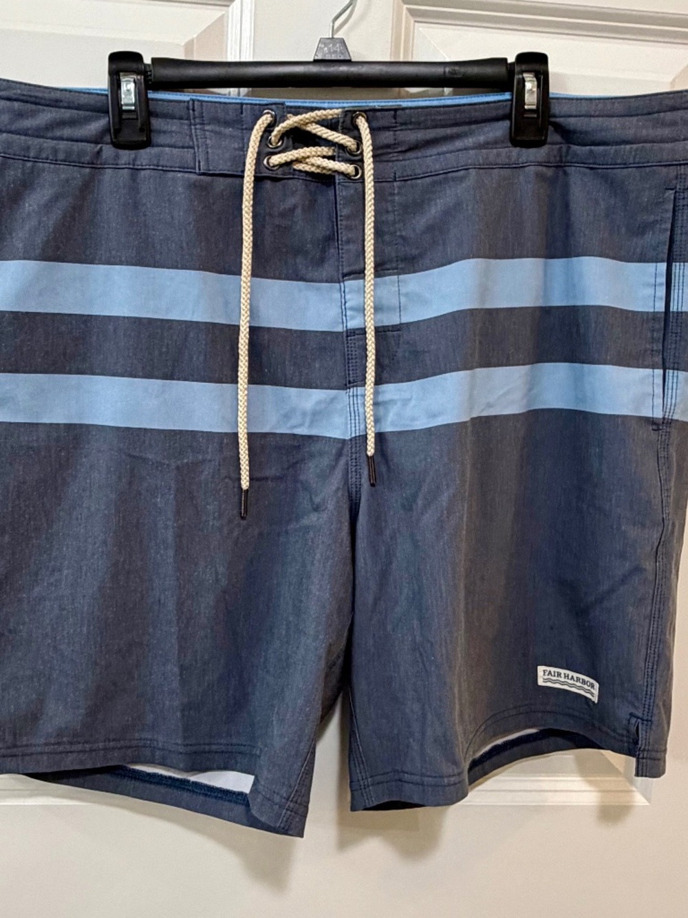 Fair Harbor Men's 38" waist blue striped bathing suit, no liner, 8" inseam